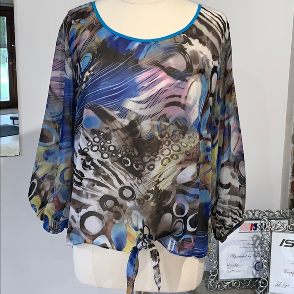 Blouse with Gathered Sleeves and Tie Front